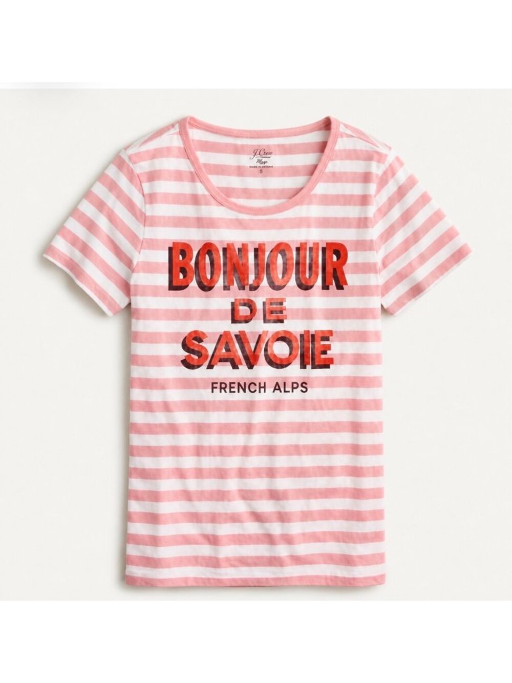 J.Crew Bonjour De Savoie Pink Stripe Graphic Tee French Alps XL Cotton - Picture 2 of 14